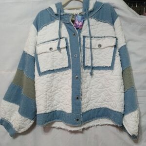 POL Blue and White Hooded Jacket